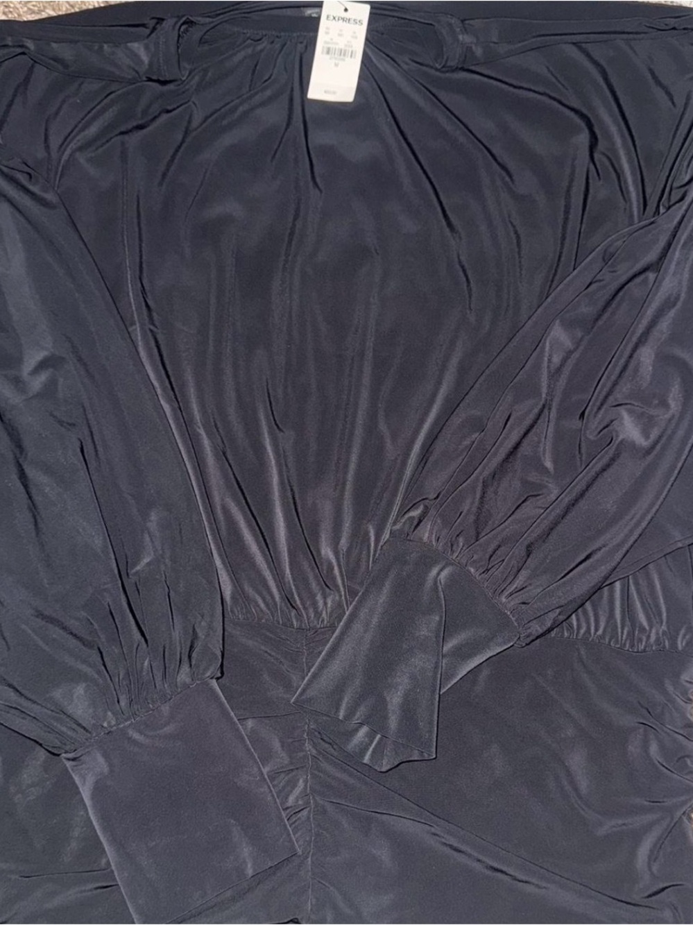 Express Black Satin-Feel Bishop Sleeve Blouse